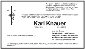 Traueranzeige von Karl Knauer von Pegnitz-Zeitung